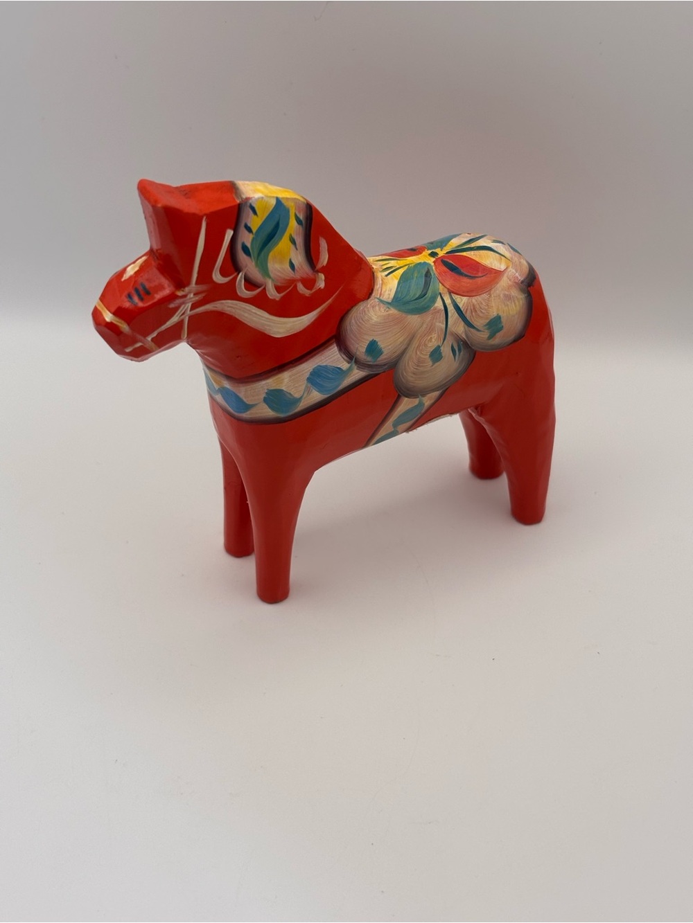 Folk Art Swedish Horse, Traditional Hand-Painted Red Wooden Dala Horse Sculpture